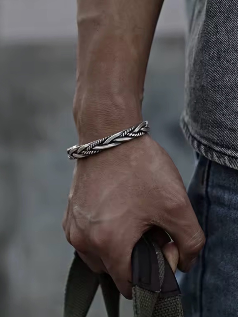 S925 Sterling Silver Twisted Woven Bangle Open Cuff Bracelet Unisex Statement